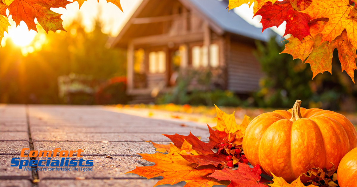 Fall Home with Leaves and Pumpkin